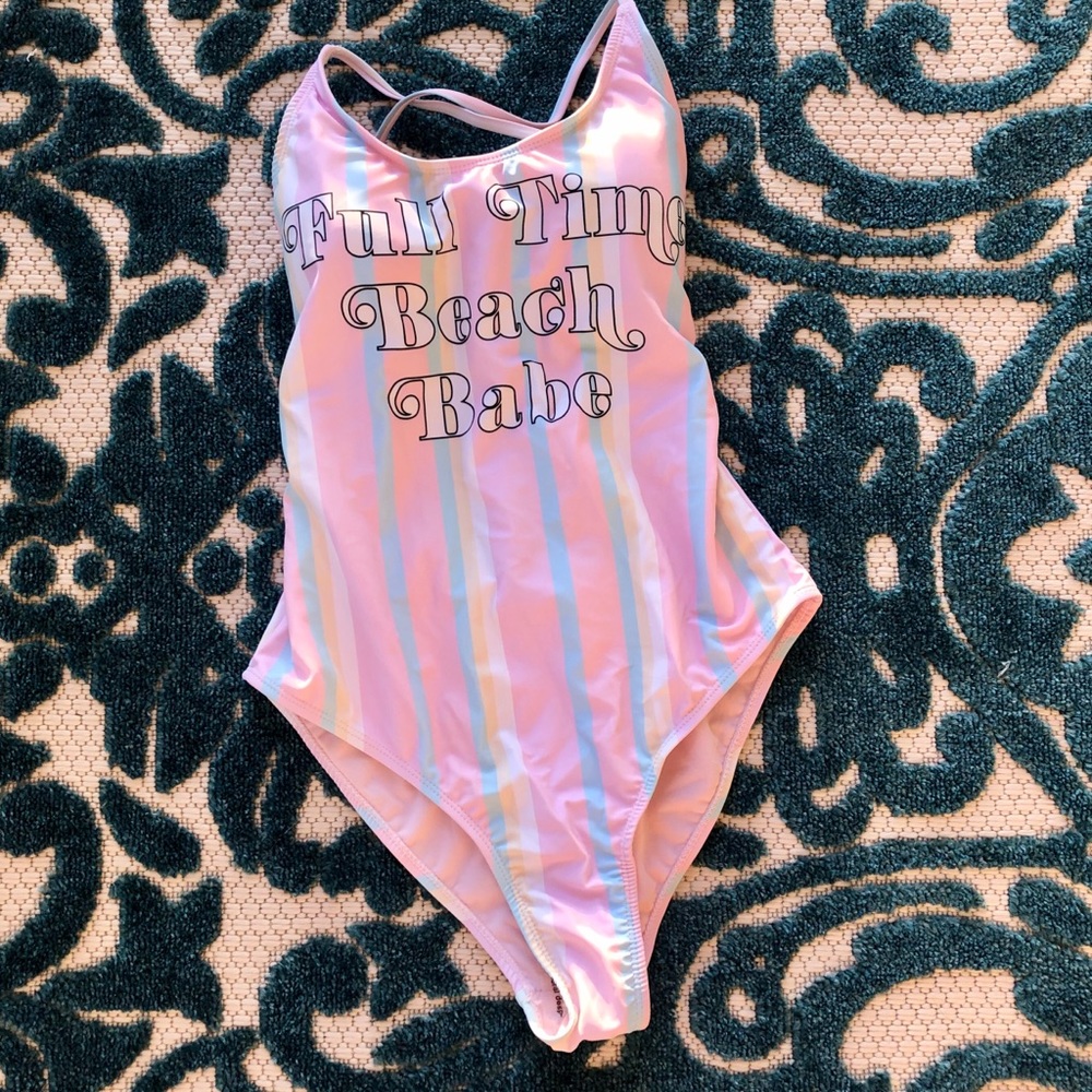 Full Time Beach Babe Striped Pastel One Piece